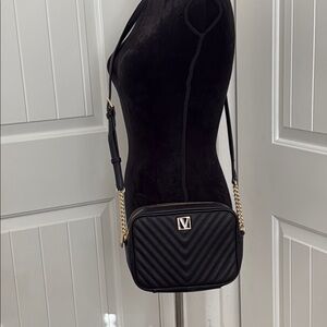 Victoria's Secret Quilted Black Crossbody with Gold Chain